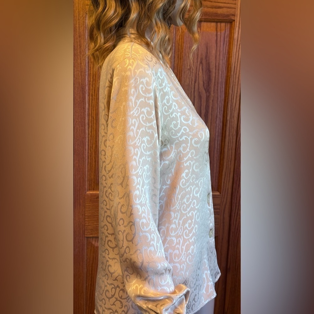 Vintage Christian Dior Beige Size 2 Jacquard Silk Blouse Authenticated - Picture 7 of 16